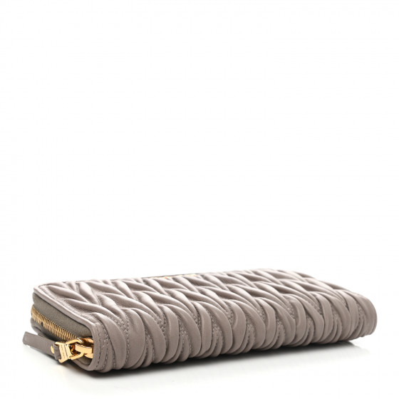 MIU MIU Matelasse Zip Around Wallet Pomice 1082859