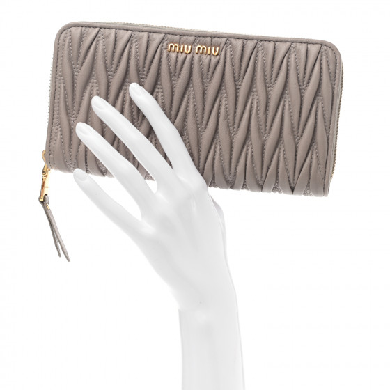 MIU MIU Matelasse Zip Around Wallet Pomice 1082859