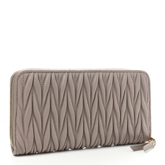 MIU MIU Matelasse Zip Around Wallet Pomice 1082859