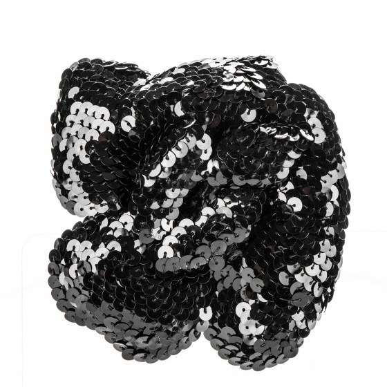CHANEL Sequin Camellia Brooch Pin Black 177834 | FASHIONPHILE