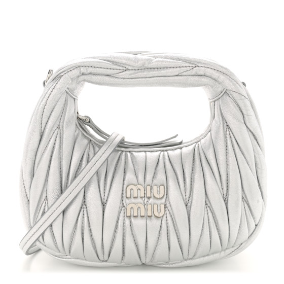 MIU MIU Metallic Nappa Matelasse Mini Wander Hobo Silver