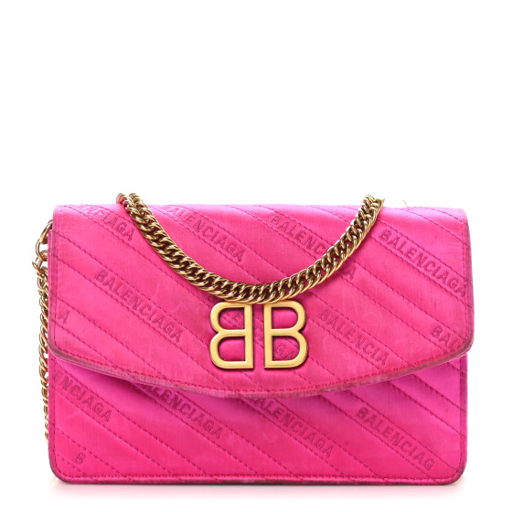 BALENCIAGA Satin Jacquard Logo Matelasse BB Wallet On Chain