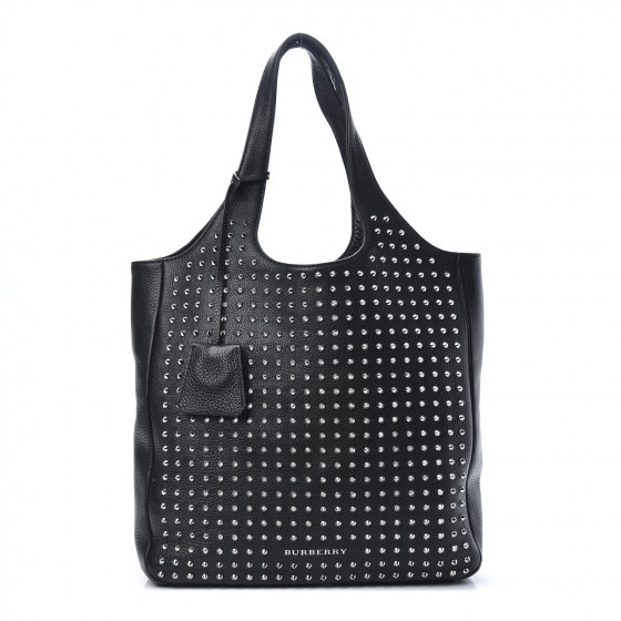 BURBERRY Brit Studded Calfskin Shopper Medium Black 649487