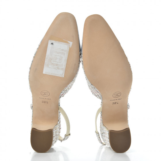 ys0629様 CHANEL Lambskin Cap Toe CC Slingback Sandals 38 Pink 763254