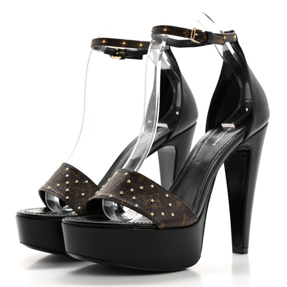 LOUIS VUITTON Patent Monogram Afterglow Platform Sandals 40