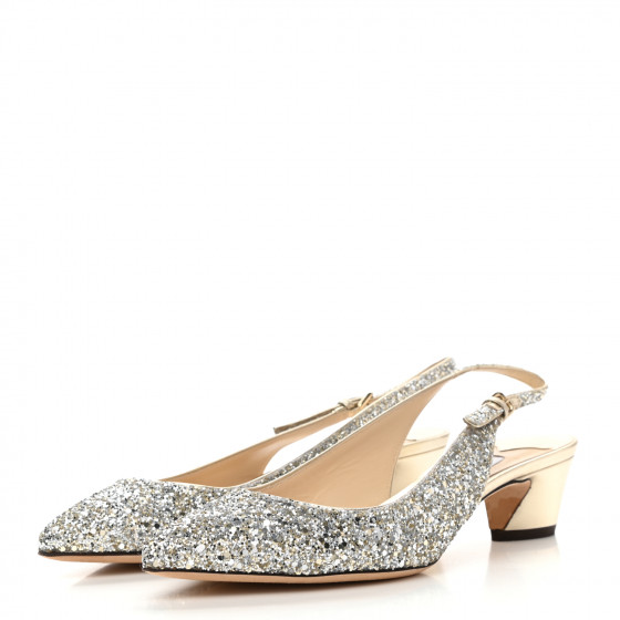 JIMMY CHOO Glitter Gemma 40 Slingback Pump 37 Champagne 992964 FASHIONPHILE