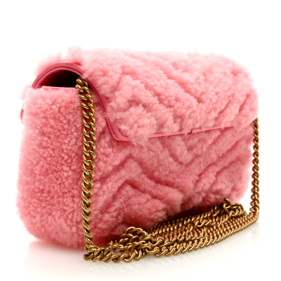 【関税&送料込】Gucci Beige Shearling Small Marmont Shoulder GUCCI Shearling Small GG Marmont Shoulder Bag White Beige