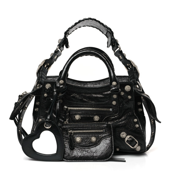 ハンドバッグ Balenciaga Neo Cagole Xs Handbag In Arena Leather BALENCIAGA Agneau Arena Crystal Neo Cagole Handbag XS Black