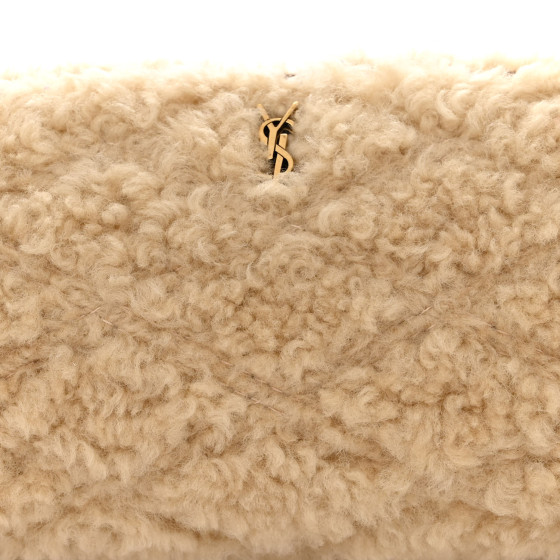 SAINT LAURENT Shearling Monogram Mini Sade Tube Bag Natural
