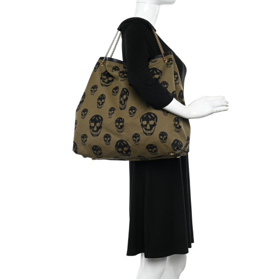 ALLONQUINS スカルデザイン バッグ ALEXANDER MCQUEEN Canvas Skull Print Shoulder Bag Green