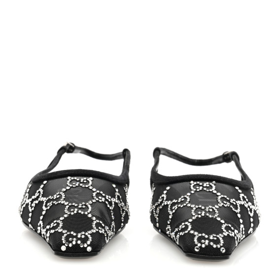 サンダル GUCCI BLACK FLATS Gucci Black Leather Crystal Embellished GG Thong Flat