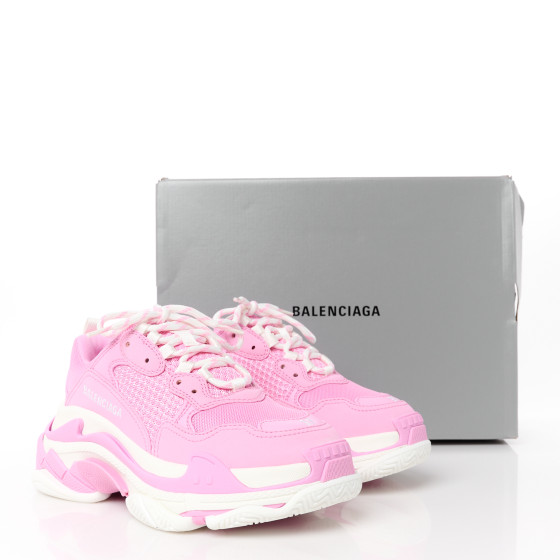 BALENCIAGA Fabric Mesh Womens Triple S Sneakers 37 Pink