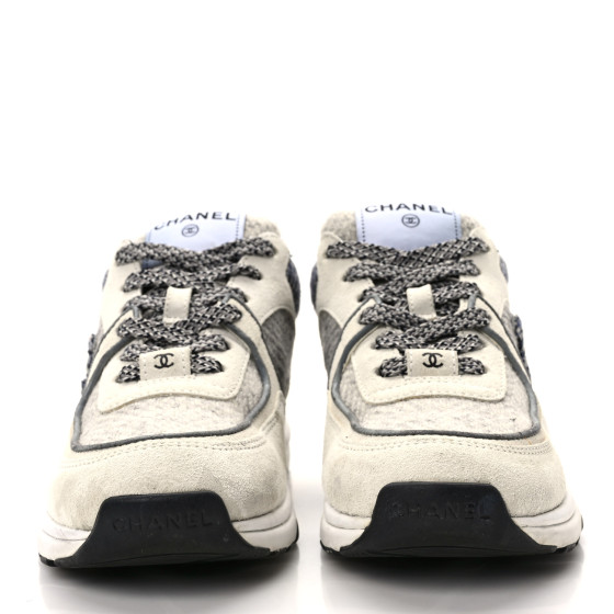 CHANEL スニーカー 37 LIGHT GREY CHANEL Fabric Laminated Calfskin Stretch CC Sneakers 37