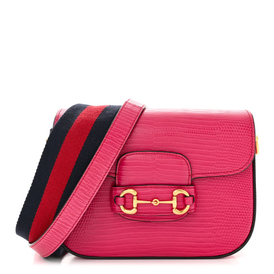 GUCCI Lizard Web Mini Horsebit 1955 Shoulder Bag Pink