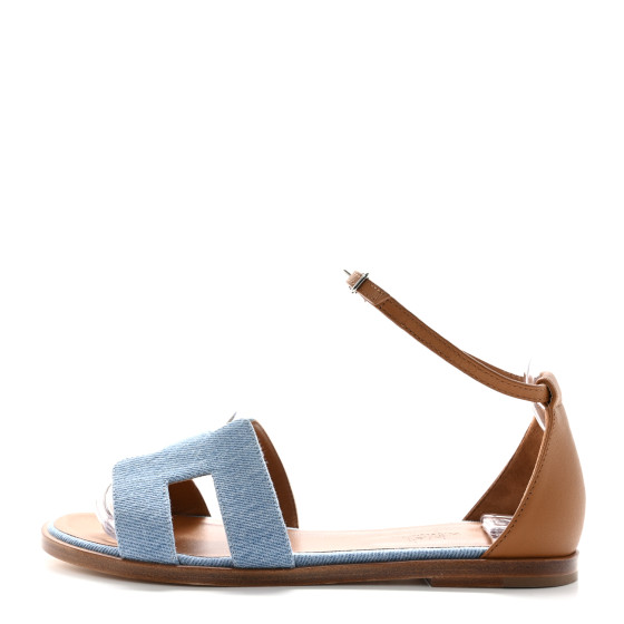 【即完売★】HERMES レディース サンダル Sandalen Santorini HERMES Denim Santorini Sandals 36.5 Bleu Clair 1534897