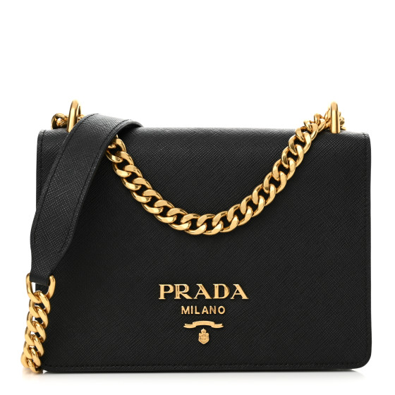 PRADA Saffiano Chain Shoulder Bag Black 1542519 | FASHIONPHILE