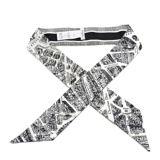 CHRISTIAN DIOR Silk Plan De Paris Mitzah Scarf White Black