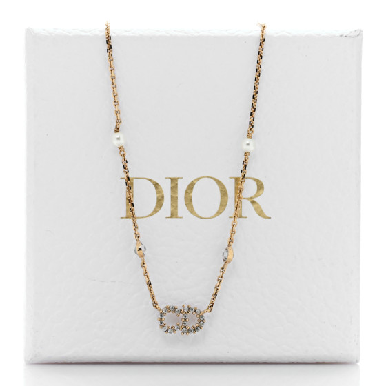 CHRISTIAN DIOR Metal Crystal Pearl Clair D Lune Necklace