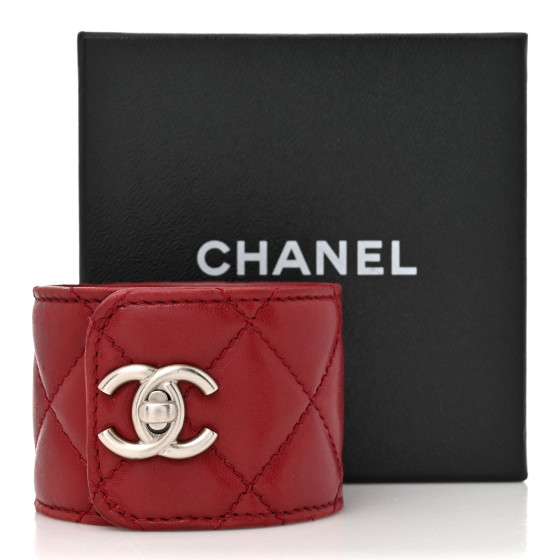 CHANEL Quilted Lambskin CC Turnlock Cuff Bracelet Red