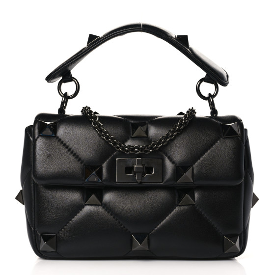 ハンドバッグ VALENTINO BLACK NAPPA LEATHER MEDIUM ROMAN STUD HANDBAG Valentino Garavani Black Leather Medium Roman Stud Bag