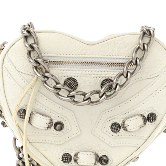 BALENCIAGA Agneau Arena Mini Le Cagole Heart Bag Optic White