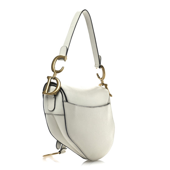 CHRISTIAN DIOR Grained Calfskin Saddle Bag White 1690513
