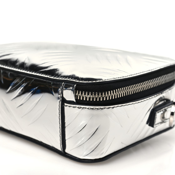 PRADA Spazzolato Embossed Small Brique Crossbody Bag Argento