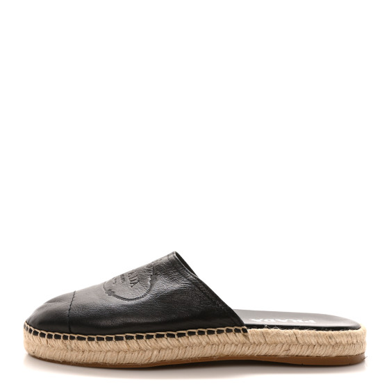 PRADA 黒とベージュのミュール PRADA Nappa Logo Cap Toe 20mm Espadrilles Mules 40 Black