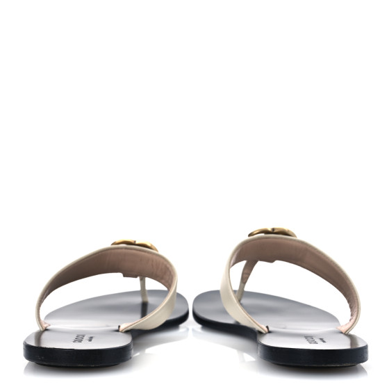 GUCCI Calfskin GG Marmont Thong Sandals 38 Mystic White