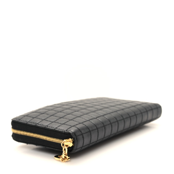 CELINE Lambskin Quilted Large C Charm Zip Around Wallet