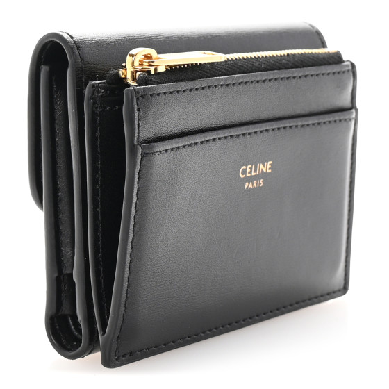 CELINE Shiny Calfskin Compact Triomphe Wallet With Coin