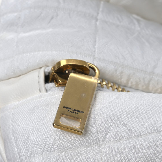 SAINT LAURENT Nylon Gloria Quilted Travel Bag Milky White