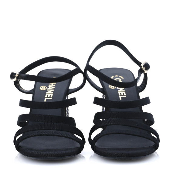 CHANEL Grosgrain Crystal CC Sandals 41 Black 1688644