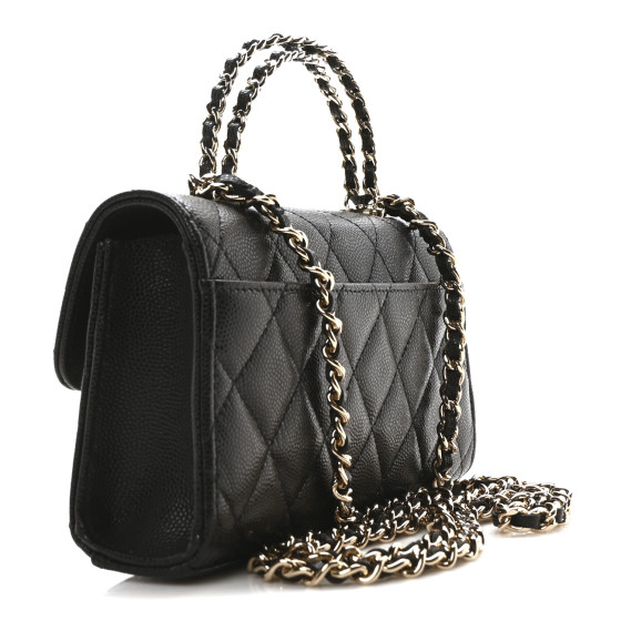 CHANEL Caviar Quilted Chain Top Handle Phone Holder With