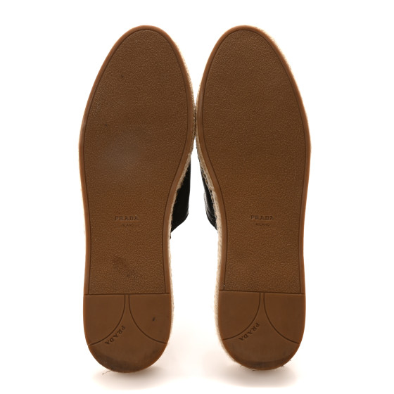 PRADA 黒とベージュのミュール PRADA Nappa Logo Cap Toe 20mm Espadrilles Mules 40 Black