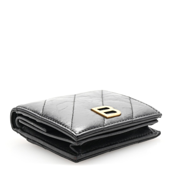 BALENCIAGA Crushed Calfskin Quilted B Flap Coin Card Holder