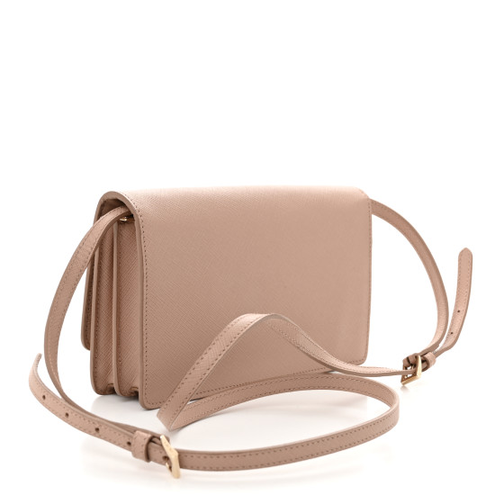 PRADA Saffiano Metal Flap Wallet With Strap Cammeo 1695287