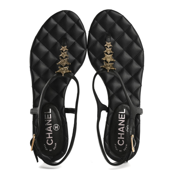 CHANEL Calfskin Paris Dallas Quilted Star CC Thong Sandals