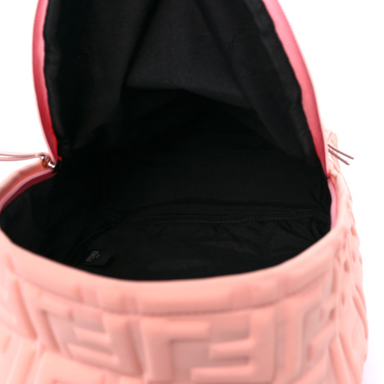 ★EMS★ FUR CYLINDER BAGPINK FENDI Nylon Calfskin Shearling Emoticon Backpack Black