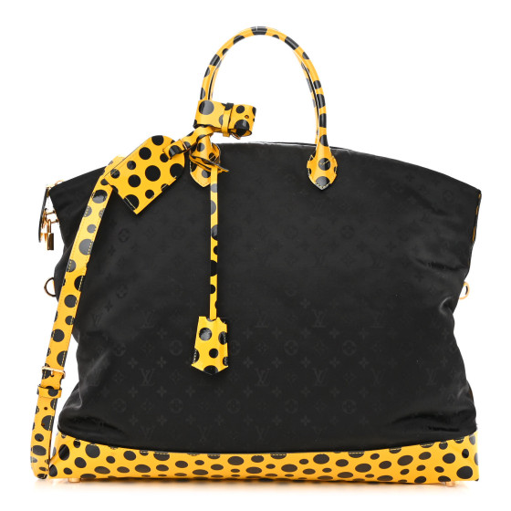 LOUIS VUITTON Nylon Monogram Kusama Infinity Dots Lockit GM Black Yellow