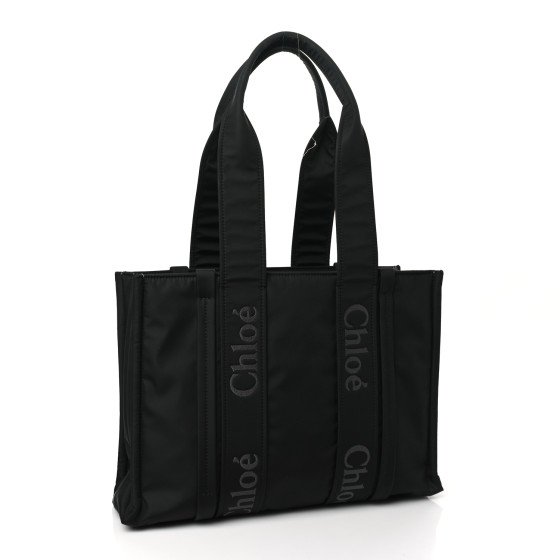 CHLOE Recycled Nylon Medium Woody Ribbon Tote Black 1513706