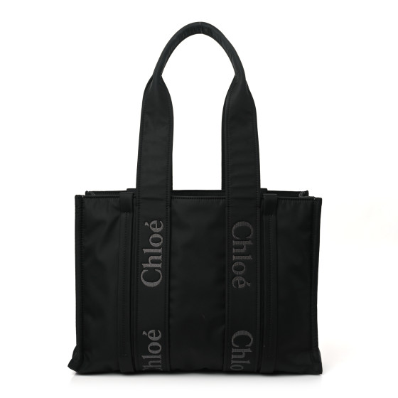 CHLOE Recycled Nylon Medium Woody Ribbon Tote Black 1513706