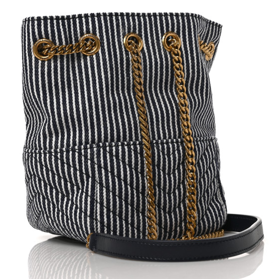 SAINT LAURENT Canvas Striped Nano Joe Bucket Bag Deep Marine
