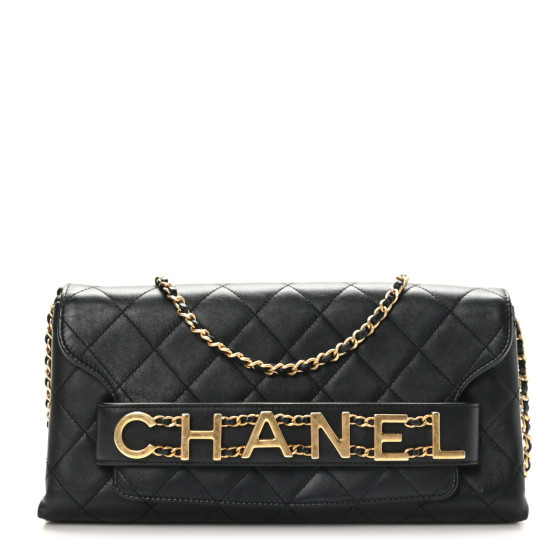 CHANEL Calfskin Quilted Enchained Clutch Black