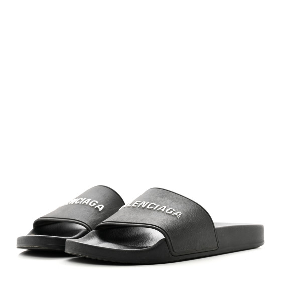 BALENCIAGA Rubber Logo Pool Slide Sandals 37 Black 1386720