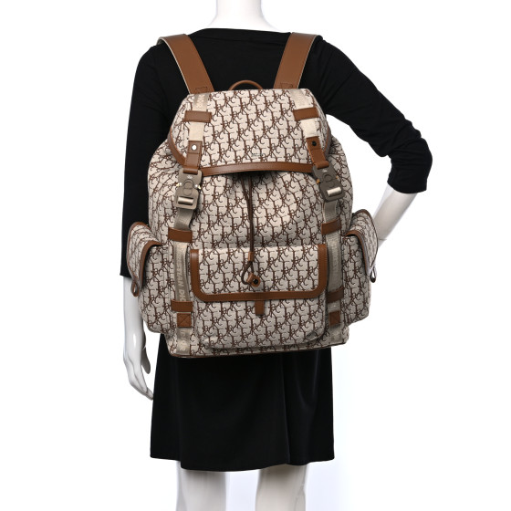 CHRISTIAN DIOR X CACTUS JACK Calfskin Hit The Road Logo Backpack Beige