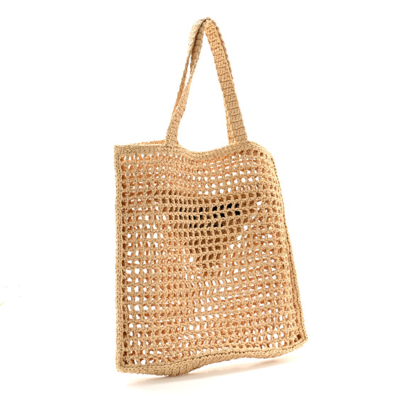 PRADA ラフィア バッグ PRADA Yarn Raffia Effect Crochet Logo Embroidered Tote Bag