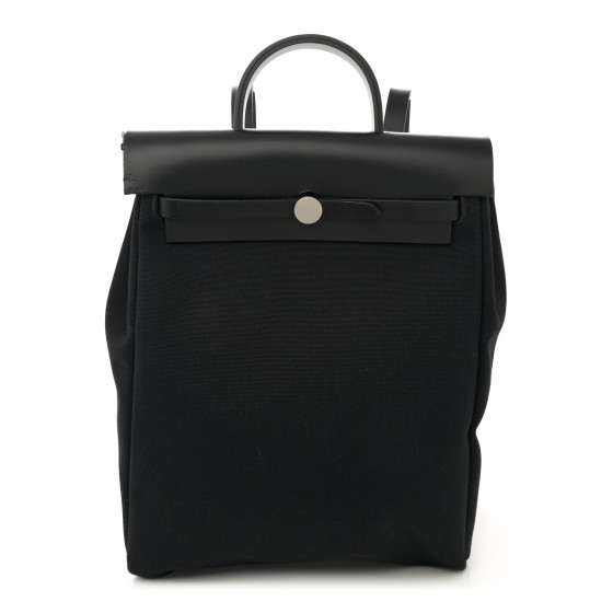 HERMES◆ Herbag a dos Zip retourne tilt Black◆ HERMES Military Toile Vache Hunter Herbag a Dos Zip Retourne