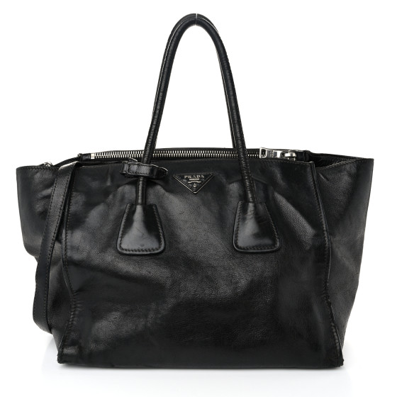 PRADA Glace Calf Twin Pocket Tote Black 1601954 | FASHIONPHILE