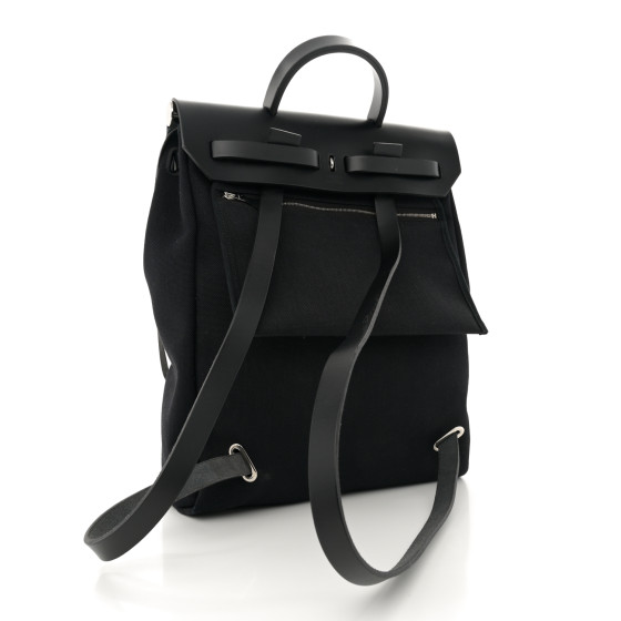 HERMES◆ Herbag a dos Zip retourne tilt Black◆ HERMES Military Toile Vache Hunter Herbag a Dos Zip Retourne